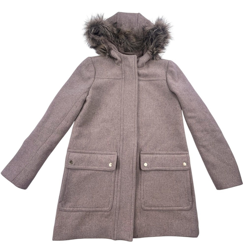 J.Crew Chateau Parka Wool Blend Faux Fur Hood Tan Brown Coat E3931 Size 2